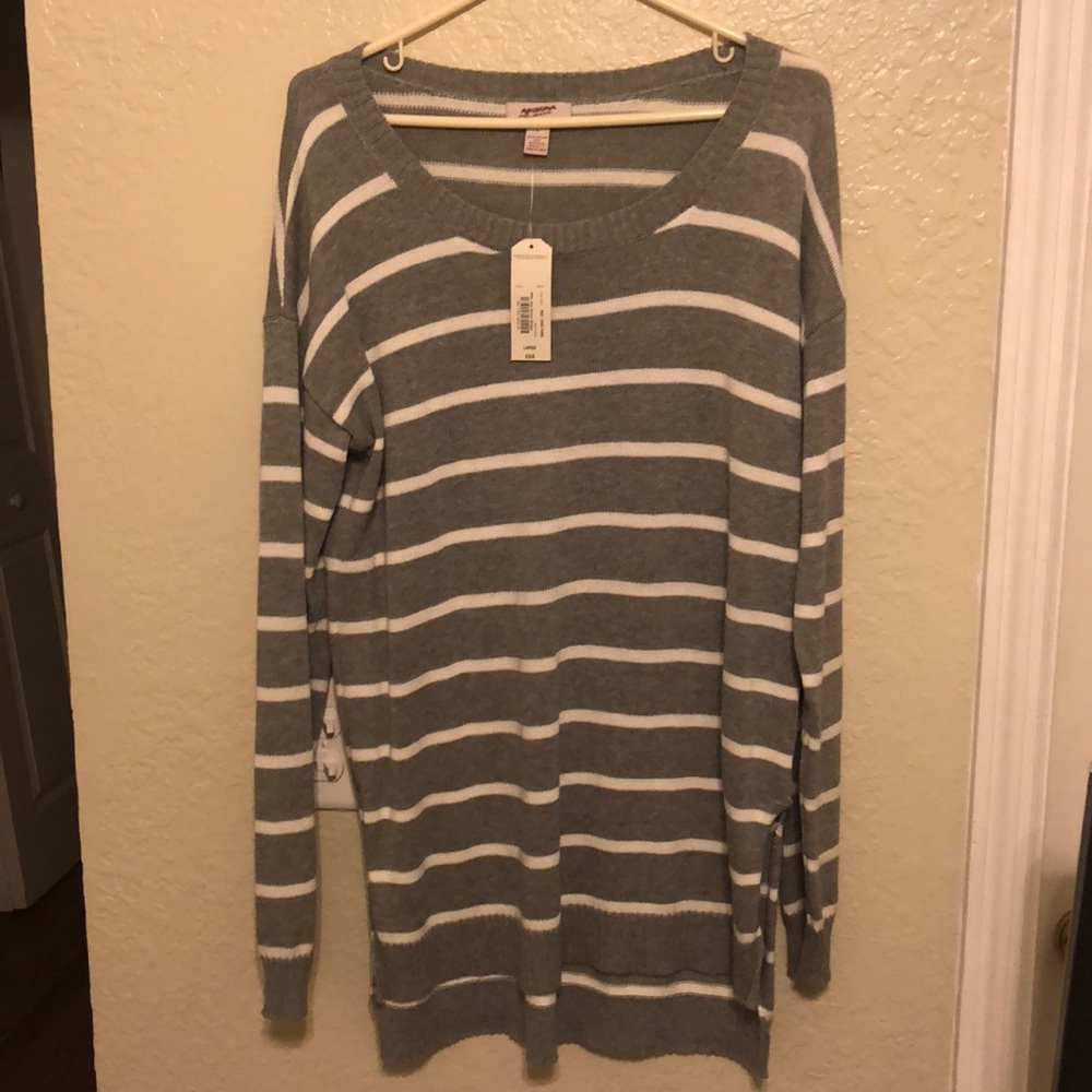Gray & White Striped Sweater